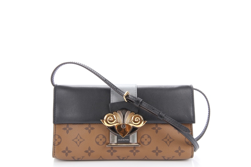 Louis Vuitton säule Column Clutch Pochette Kalbsleder Schwarz Monogram  Canvas Reverse M44101