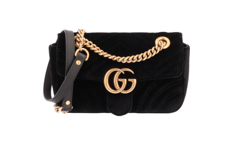 Gucci 'GG Marmont' Samt-Schultertasche in Schwarz